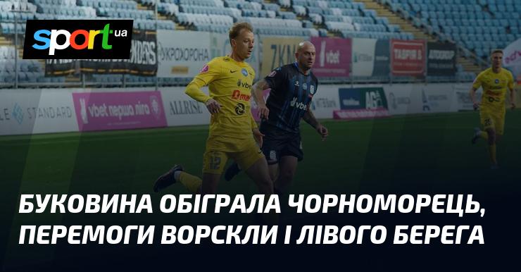 Буковина здобула перемогу над Чорноморцем, а Ворскла та Лівий Берег святкували успіхи у своїх матчах.
